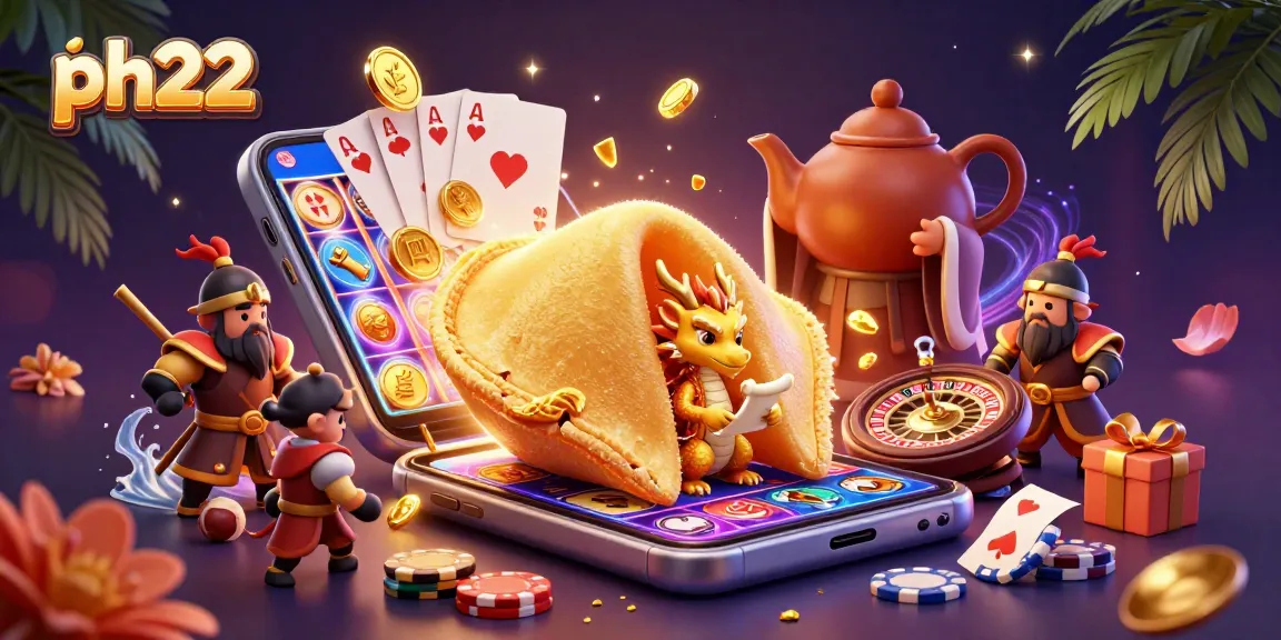 Experience thrilling gameplay and bonuses at ph22, highlighted by a golden fortune cookie and interactive casino elements.