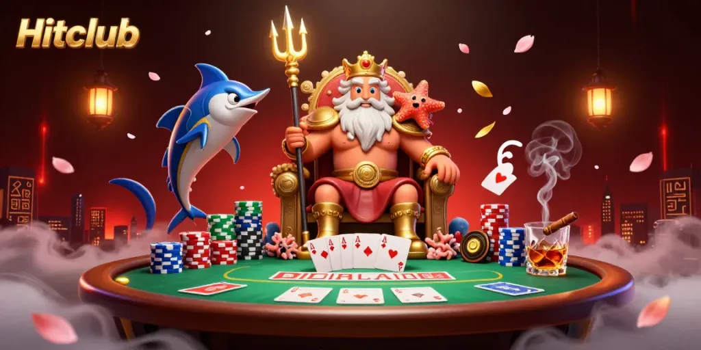 Experience the thrill of Hitclub with a vibrant casino scene featuring Neptune and a samurai.