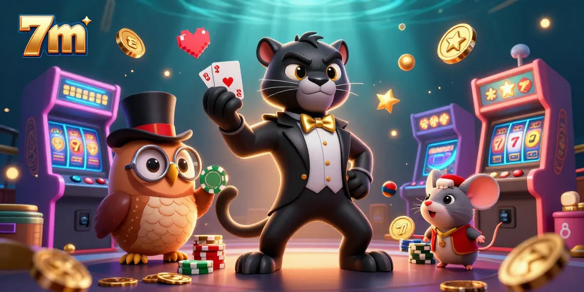 Experience thrilling card dealing with the 7m panther while enjoying vibrant casino elements.