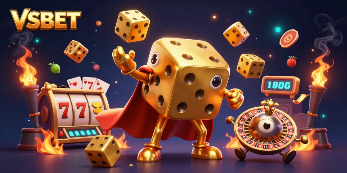 Experience thrilling wins with VSBET's golden dice and jackpot symbols in an energetic casino scene.