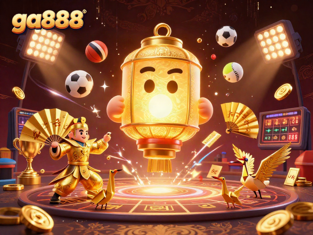 Experience thrilling games at ga888 with a dynamic scene featuring golden lantern spirit and more.