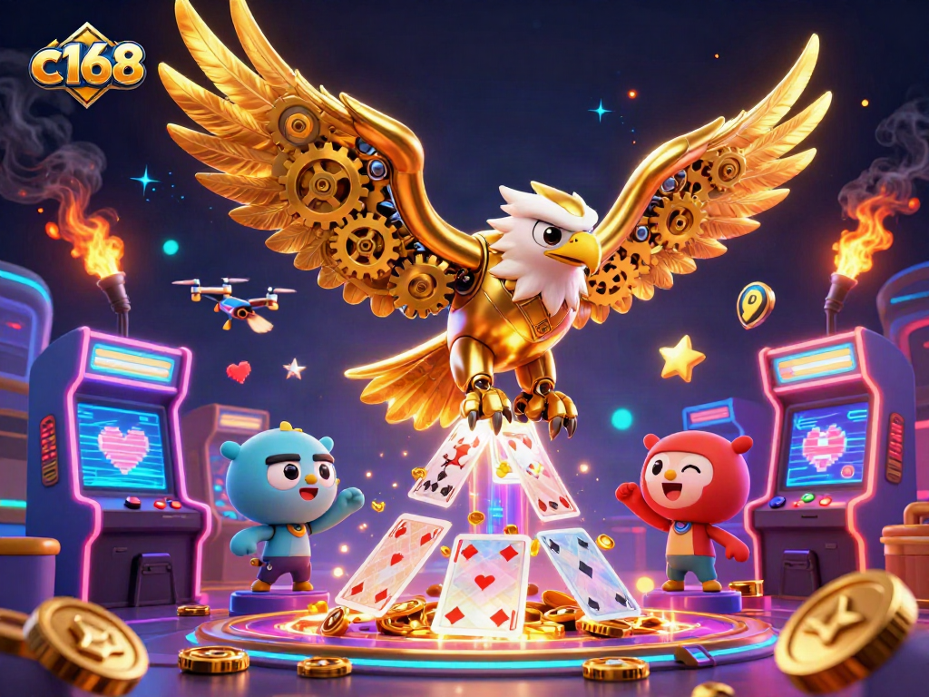 Experience the thrill at c168 with a dynamic casino-themed illustration showcasing vibrant gaming elements.
