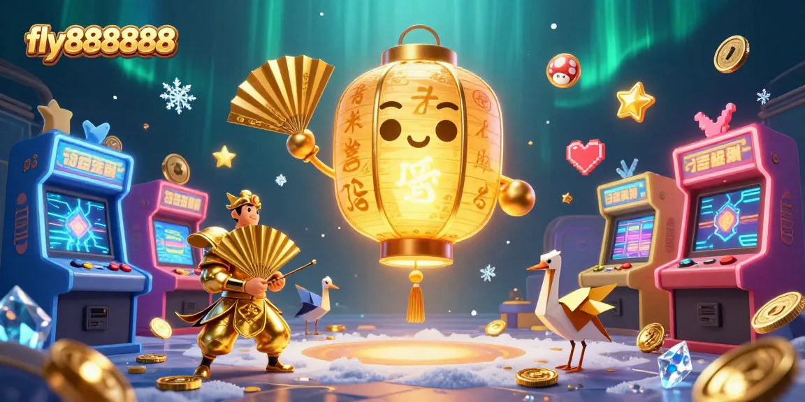 Experience thrilling wins with fly88888888 as a glowing lantern spirit guides you through a vibrant casino landscape packed with excitement.
