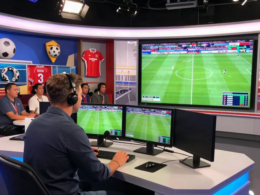 Gavangtv live football broadcast studio with dynamic sports commentary setup.