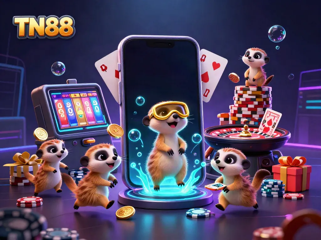 Experience the excitement of TN88 with meerkats managing a vibrant casino operation, featuring slots and fun!