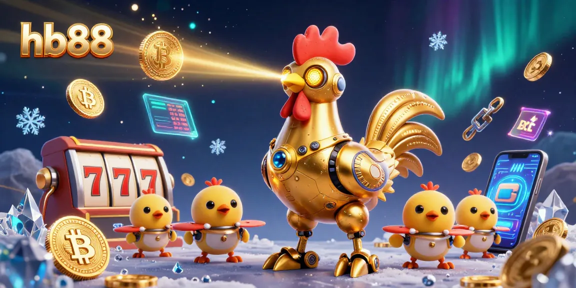 hb88 engages players with a dynamic casino scene featuring futuristic robots and vibrant game elements.
