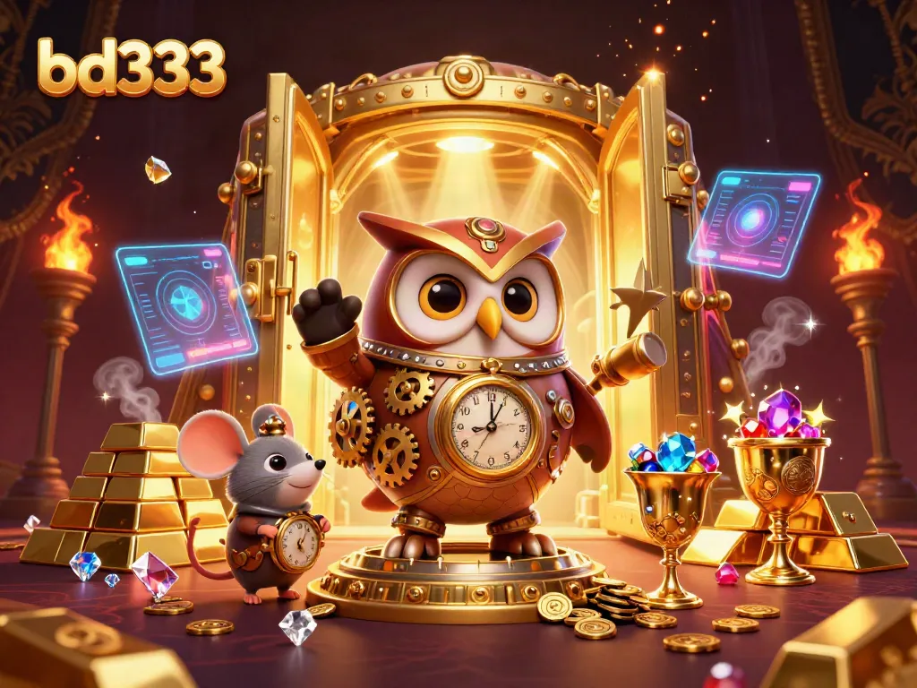 Experience winning strategies at bd333 in an elaborate 3D casino scene filled with treasures and playful characters.