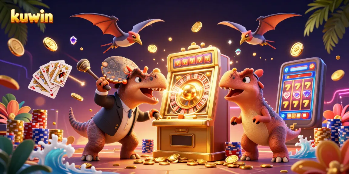 Kuwin brings excitement as a pachycephalosaurus triggers a jackpot in a vibrant casino scene full of gold.