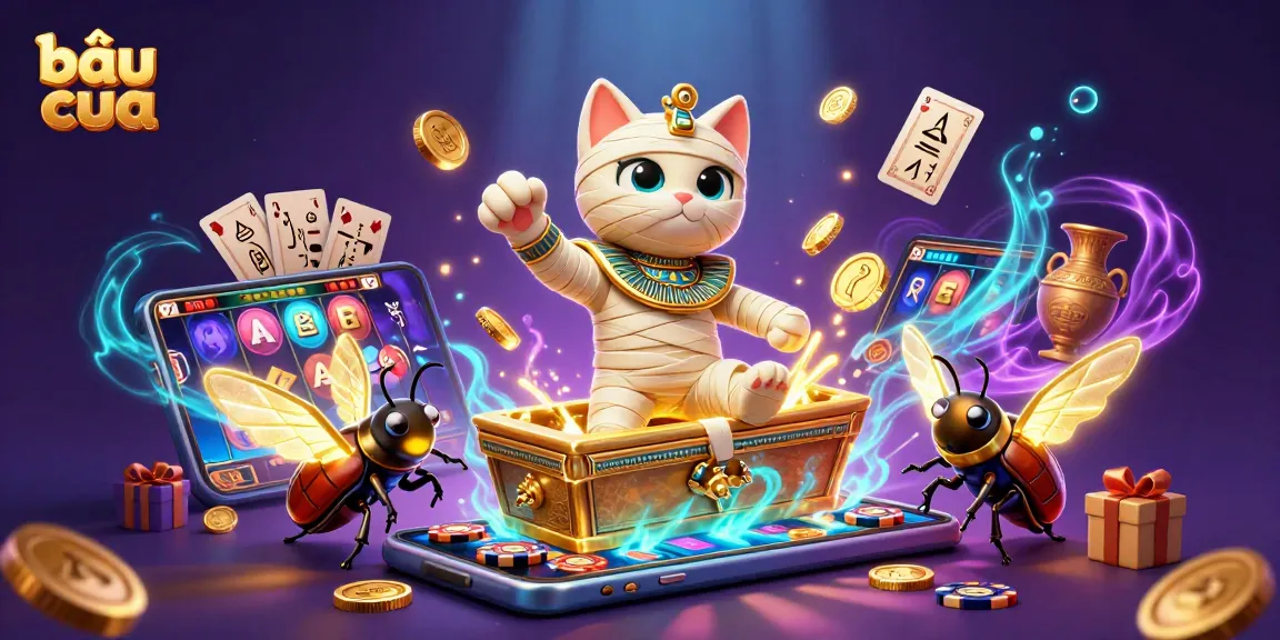 Engage in bầu cua with a vibrant scene featuring 3D characters and dynamic casino elements.