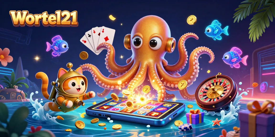 Wortel21 captures thrilling casino action with a kraken and diving cat in an ocean treasure scene.