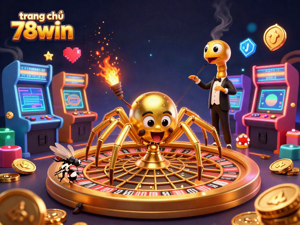Experience exciting gameplay at trang chủ 78win with a vibrant 3D casino-themed illustration showcasing roulette and arcade elements.