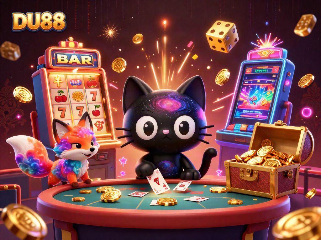 Win big with DU88 as a cosmic cat pulls in chips at the galactic casino table.