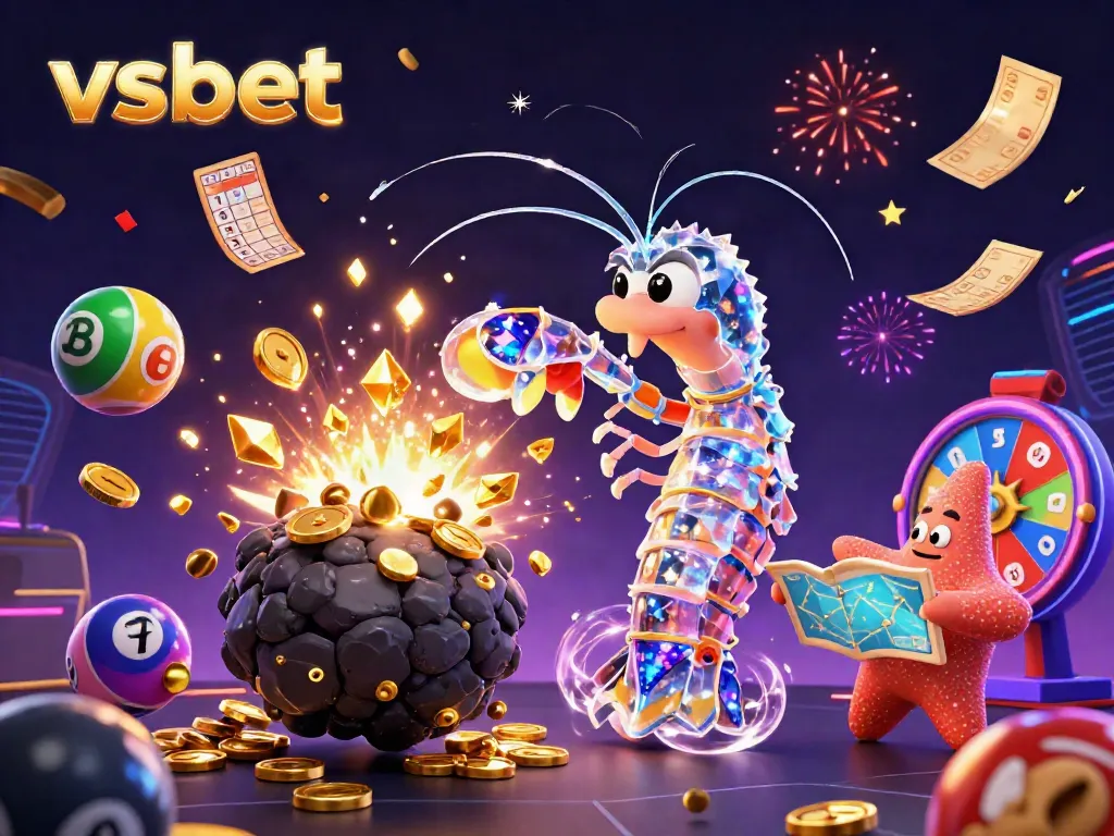 Experience thrilling wins with vsbet’s vibrant, dynamic lottery scene featuring gem explosions and magical elements.