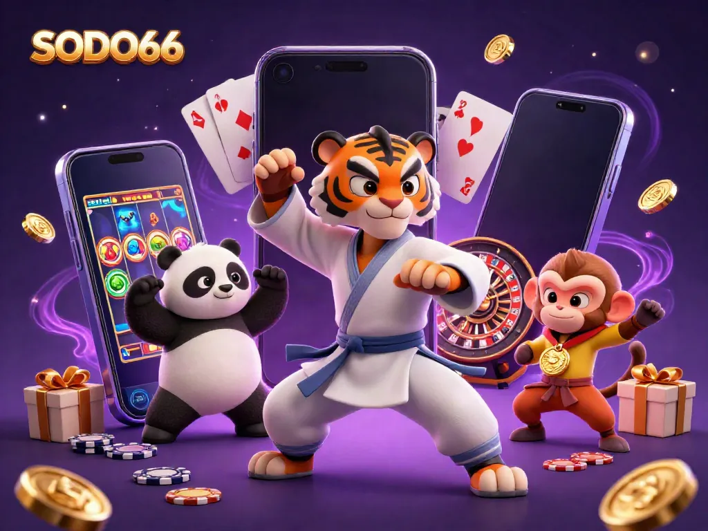 Experience thrilling gameplay at SODO66 with a kung fu tiger master amid dynamic casino elements.