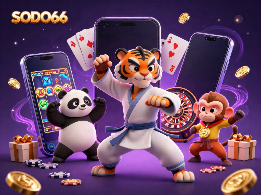 Experience thrilling gameplay at SODO66 with a kung fu tiger master amid dynamic casino elements.