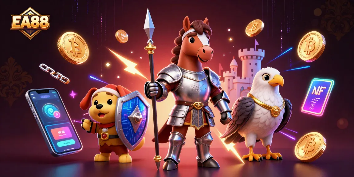 Engage in thrilling EA88 gaming with exciting knight character, crypto elements, and vibrant casino action.