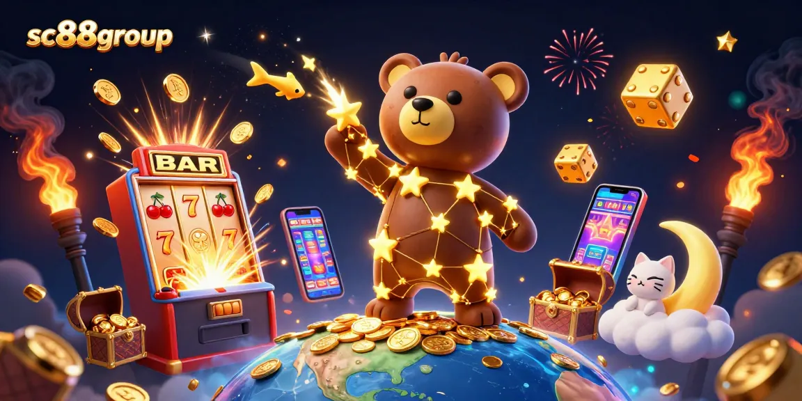 Experience the thrilling world of sc88group with a vibrant casino-themed illustration showcasing gaming excitement.