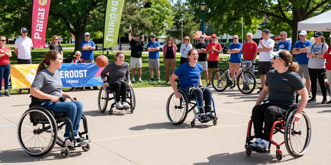 Dynamic community sports scene featuring a DRAGON222 link participant using adaptive equipment.