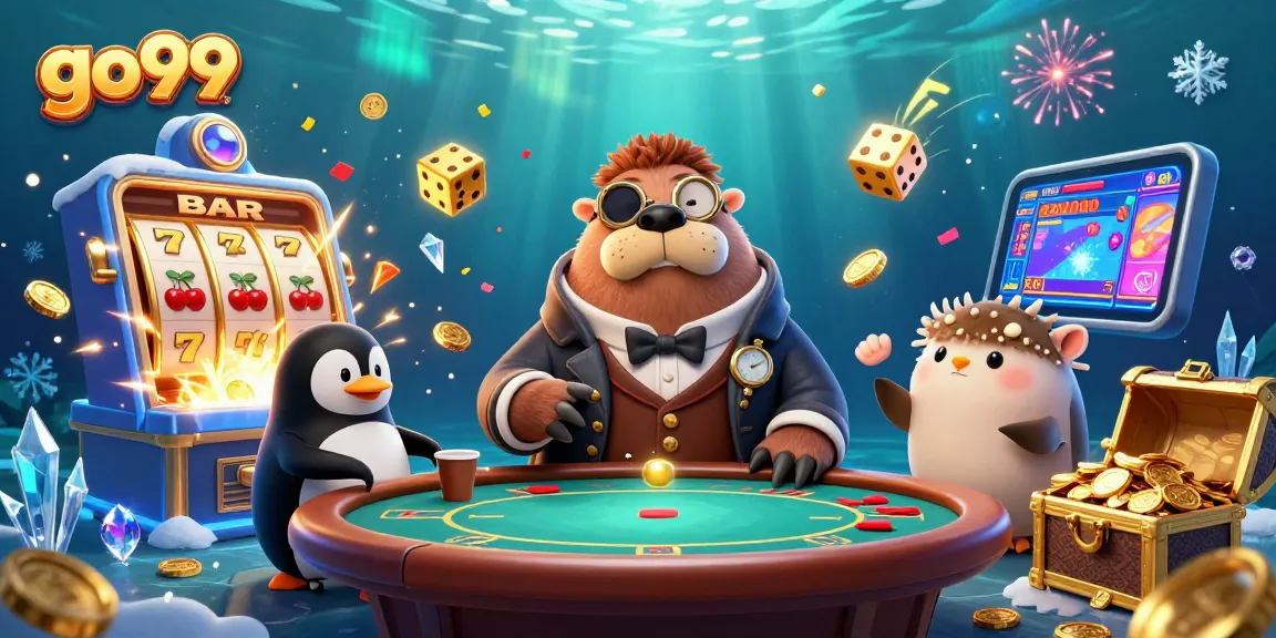 Experience thrilling wins at go99 with a cartoon walrus and friends in an underwater casino.