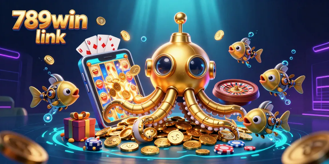 Experience the excitement of 789win link with a vibrant 3D ocean of golden coins and gaming elements.