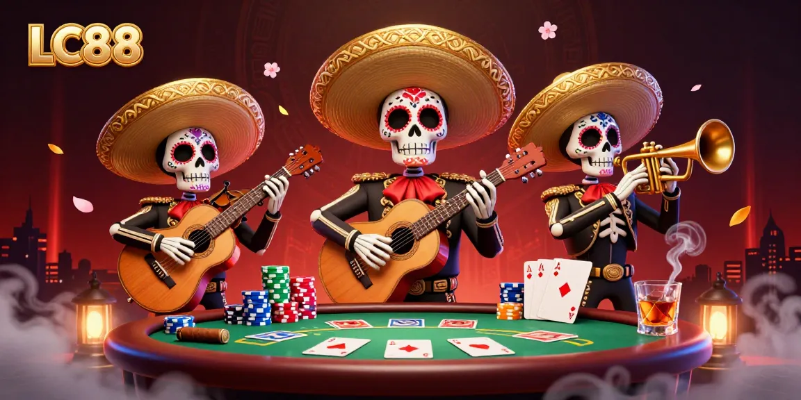 Celebrate exciting games at LC88 with a vibrant mariachi scene, poker elements, and rich casino atmosphere.
