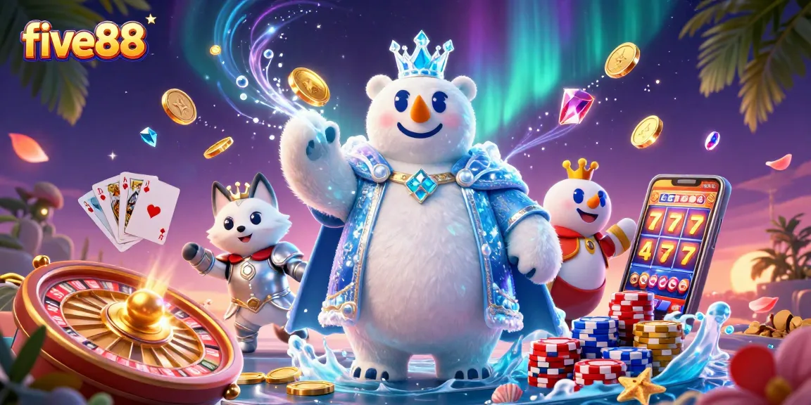 five88 showcases exciting casino action with a polar bear and fox amidst dynamic gaming elements