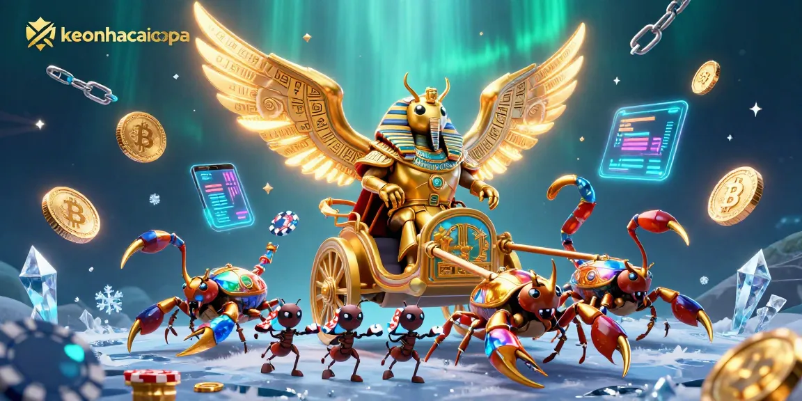 Bet on keonhacaicopa with a golden pharaoh beetle leading a casino-inspired scene of winnings.