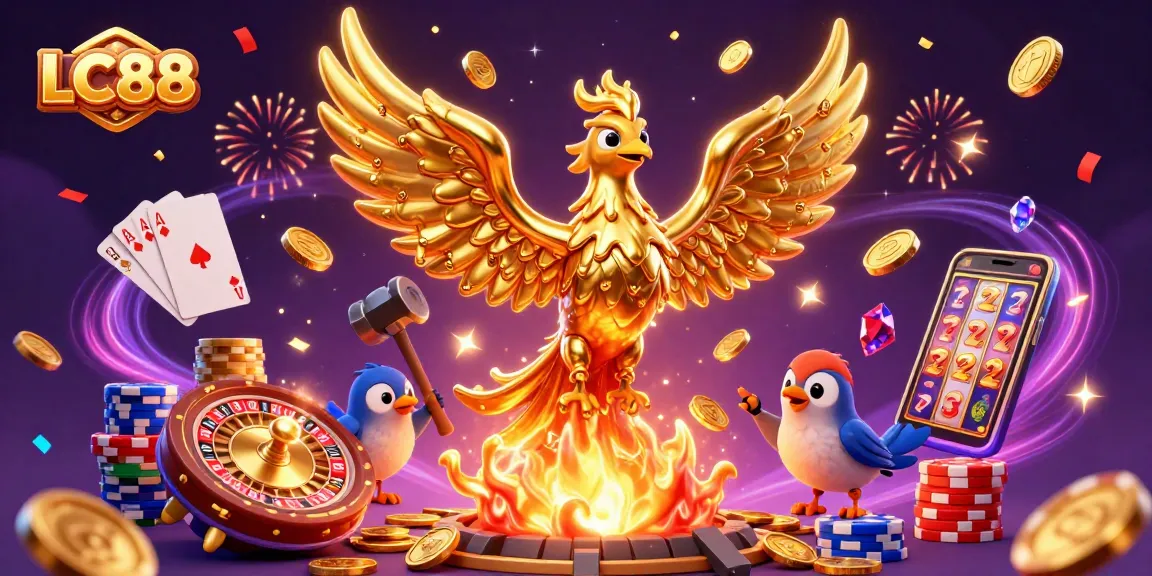 Experience rich gameplay at LC88, featuring vibrant casino elements and a dynamic phoenix awakens in the forge.