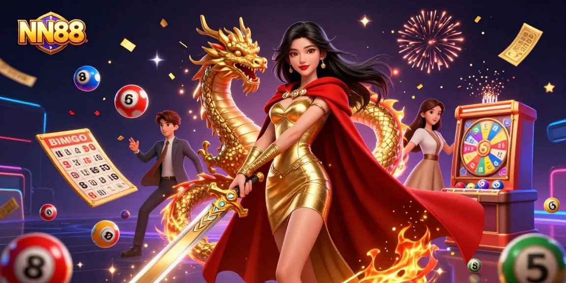 Experience vibrant gaming excitement with NN88, featuring captivating characters and dynamic lottery elements.
