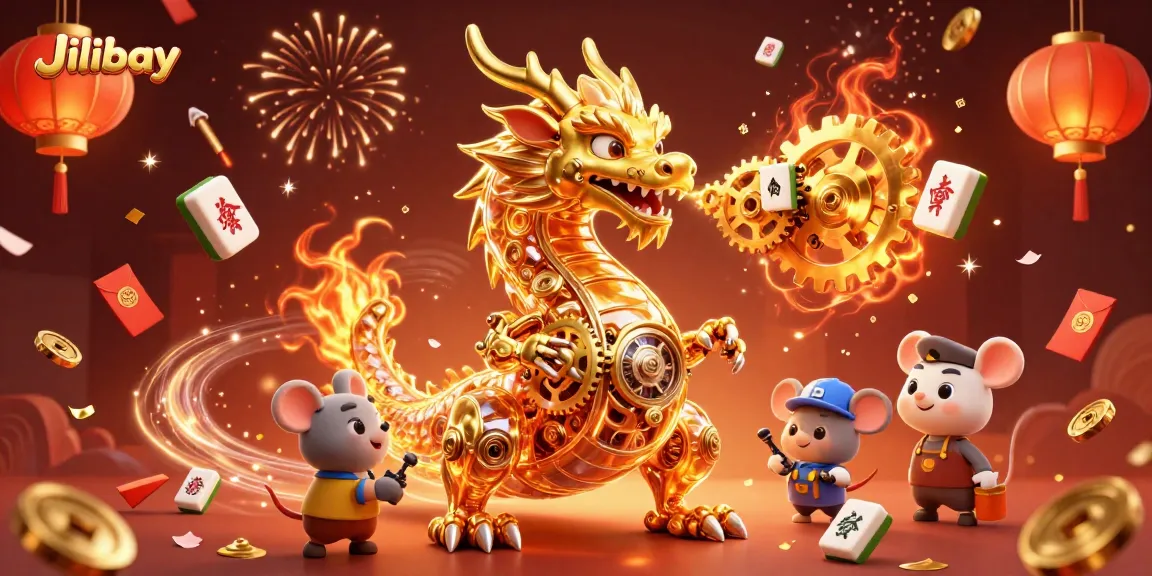 Engage with Jilibay's premium gaming world through a vibrant 3D dragon and festive casino elements.