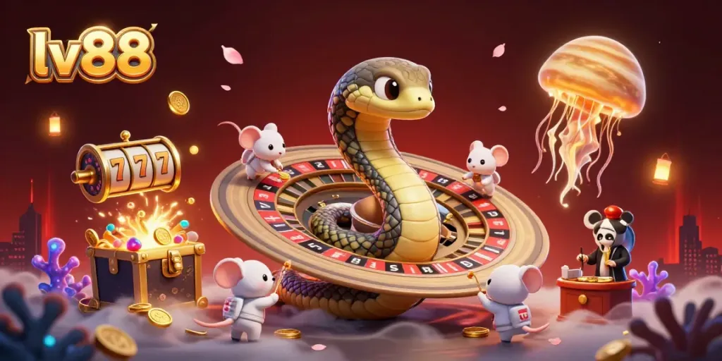 Experience the thrill of lv88 with a vibrant illustration of cosmic gaming elements and characters.