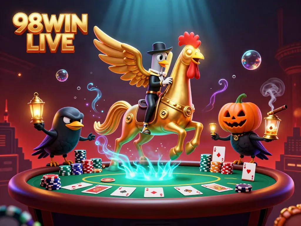 Engage in 98WIN LIVE casino fun with our thrilling illustration of golden rooster adventures.