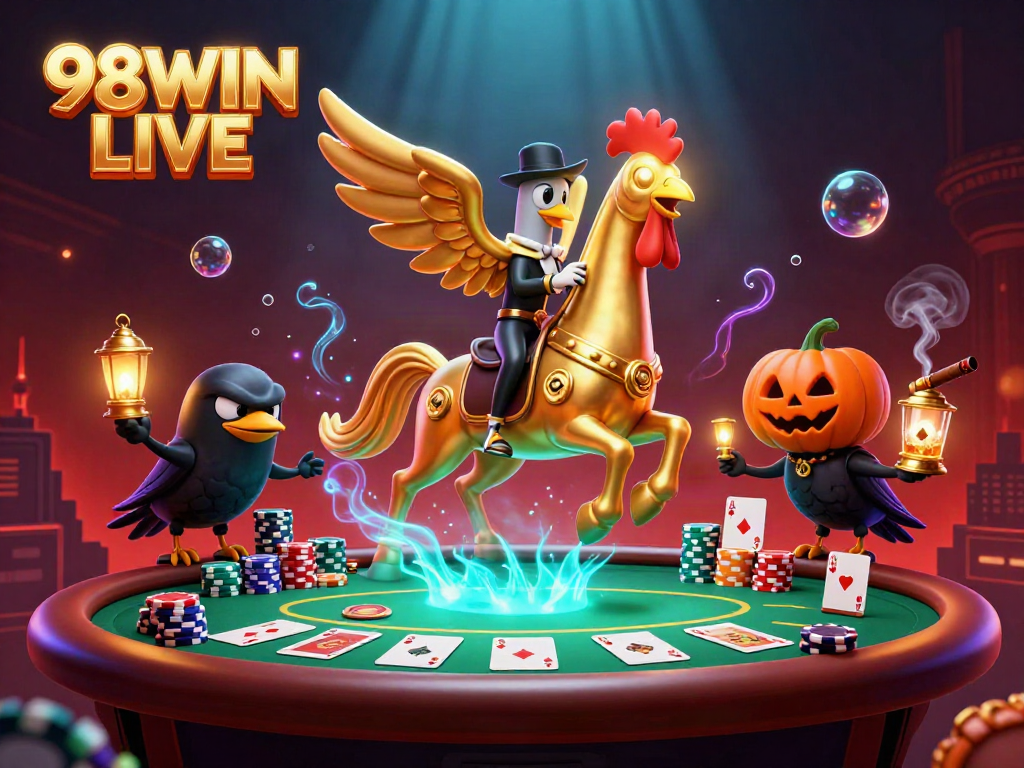 Engage in 98WIN LIVE casino fun with our thrilling illustration of golden rooster adventures.