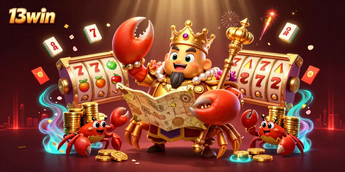 Engage in thrilling gameplay at 13win with vibrant casino activities and a golden crab emperor.