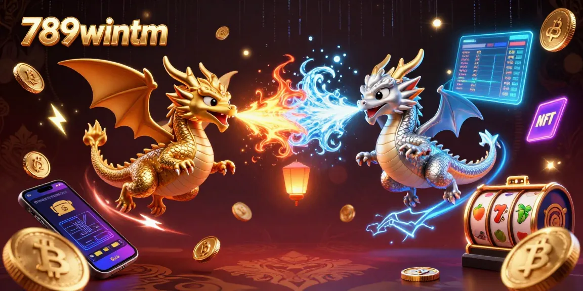 Spin the reels with 789wintm's unique gold and silver dragon casino illustration showcasing crypto excitement.