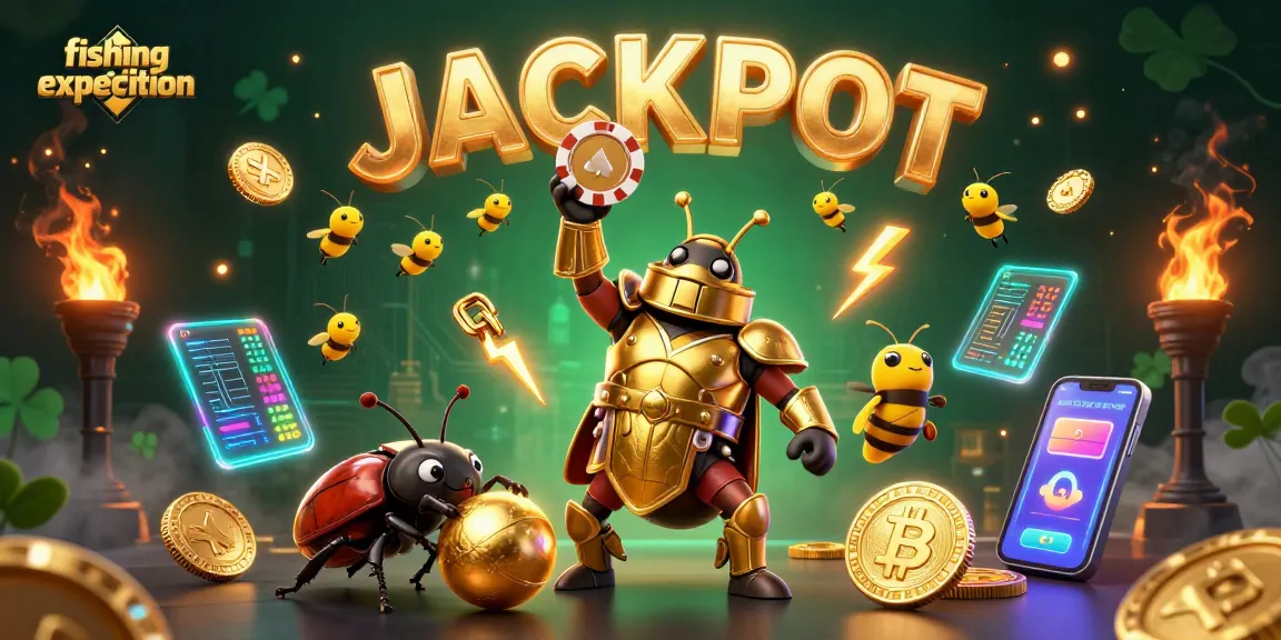 Engaging fishing expedition 3D illustration showcasing a victorious beetle amidst captivating casino elements.