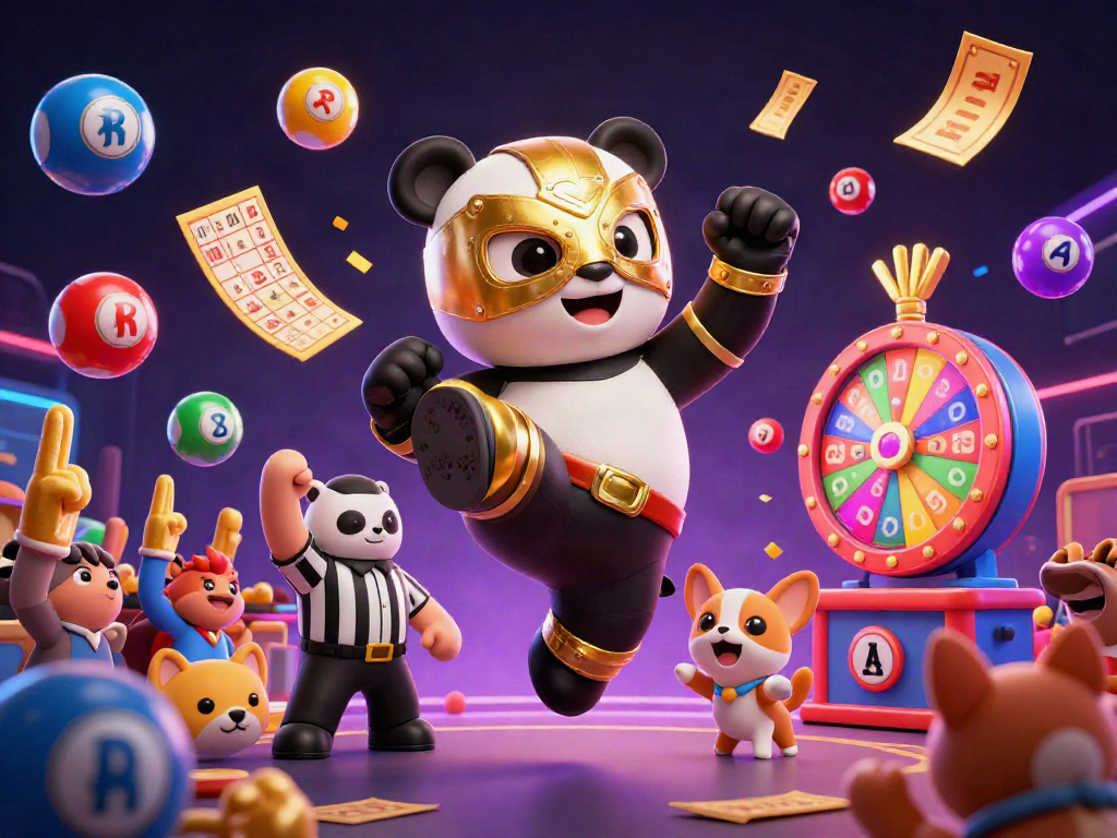 LC88 showcases a thrilling scene of a panda wrestler kicking with vibrant casino elements around.