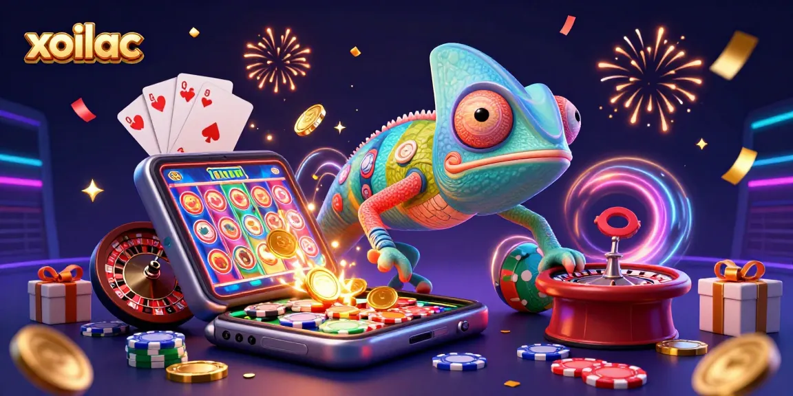 Watch the chameleon casino owner enjoying big wins with xoilac as colorful slot games rewards erupt.
