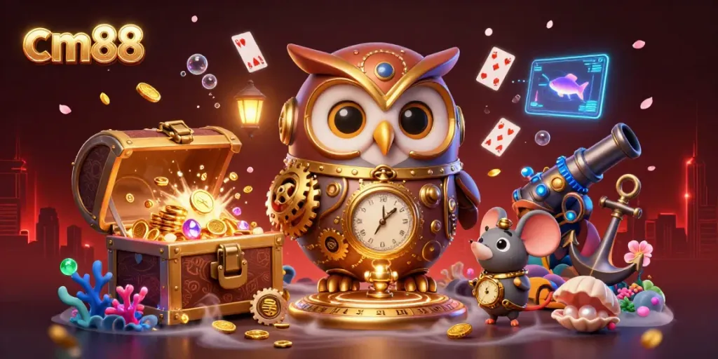 Experience thrill with cm88's engaging 3D characters amidst a bustling Victorian casino atmosphere.