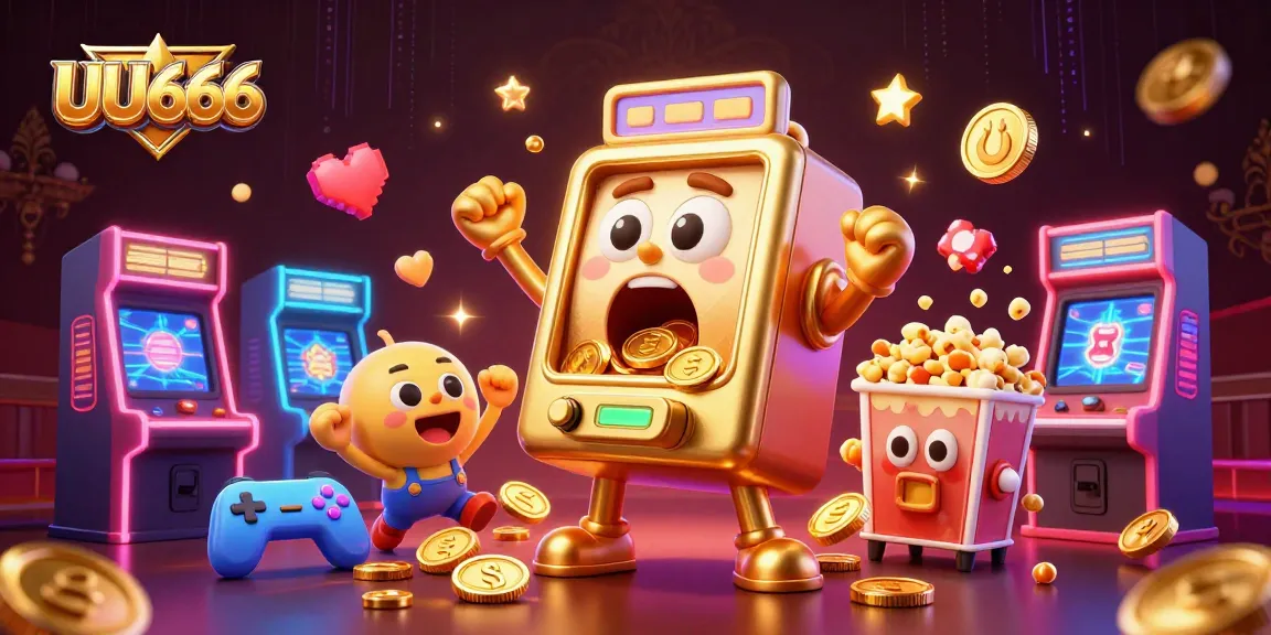 UU666 slot machine hits jackpot while coins overflow, celebrating with colorful gaming elements.