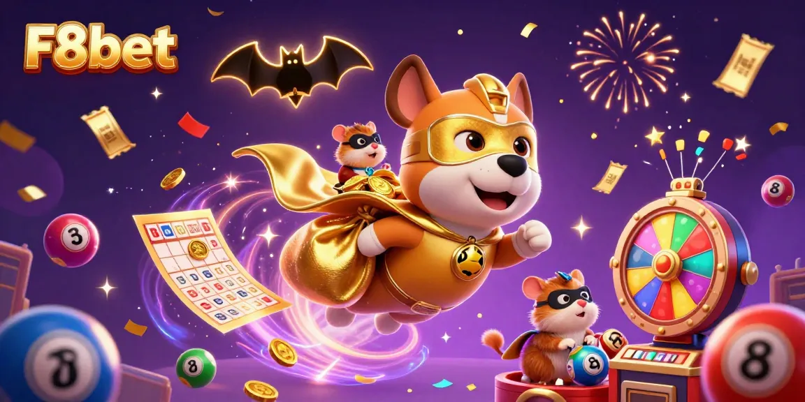 Experience thrilling gambling with F8bet featuring colorful lottery elements and superhero characters.