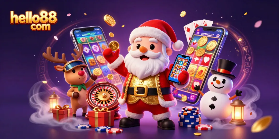 Experience thrilling jackpots at hello88 com with Santa and friends in a festive casino scene.
