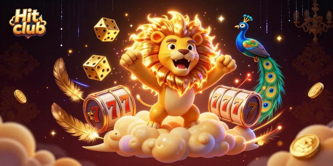 Experience the thrill of the Hit club, featuring a roaring lion surrounded by golden dice and luxurious casino elements.