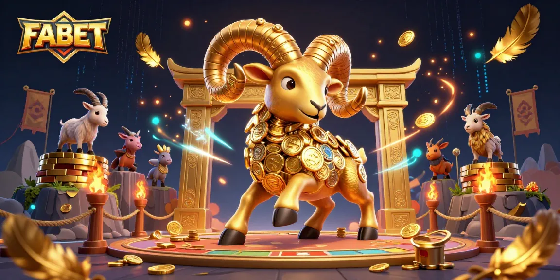 Experience the thrill of FABET as a golden ram charges through a vibrant casino-themed arena.