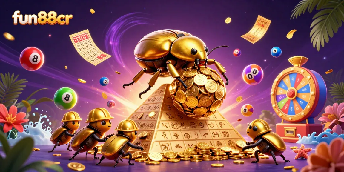 Experience the thrill of betting at fun88cr with golden coins and vibrant lottery elements.