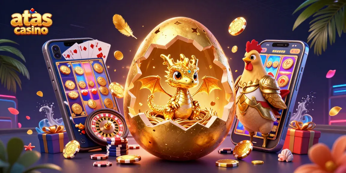 Experience vibrant action at atas casino with a dragon amidst gaming thrills and golden riches.