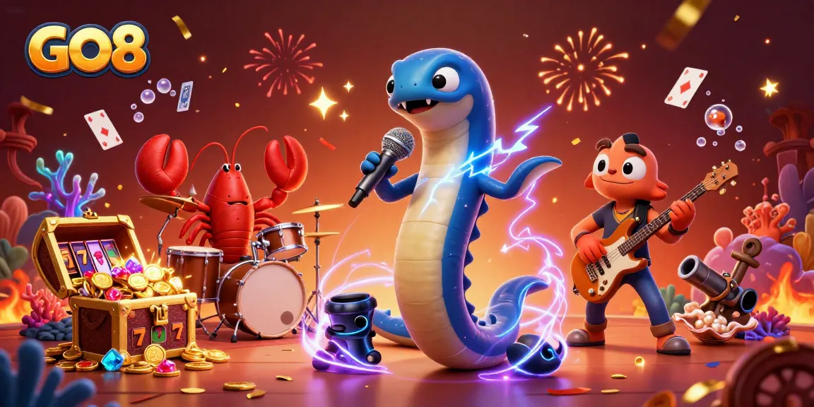 Engage in thrilling slot action with GO8, featuring an electric eel DJ, lobster drummer, and seahorse guitarist.