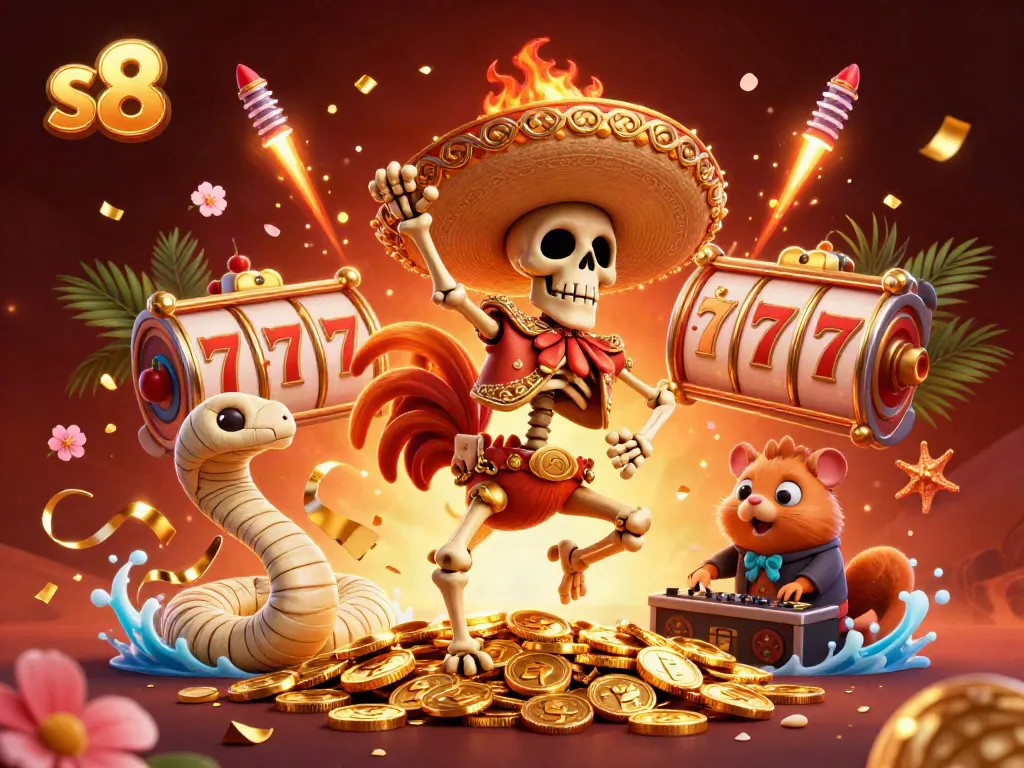 Play thrilling games at s8 with exciting characters showcasing casino elements in a lively scene