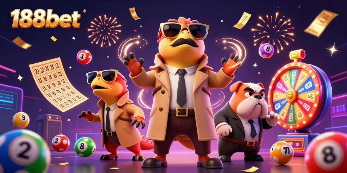 Experience the vibrant action of 188bet as dynamic characters engage in exciting lottery and casino games.