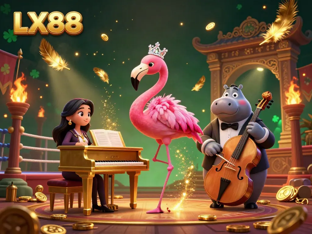 Experience the excitement of LX88 casino with vibrant characters in a dynamic gambling environment.